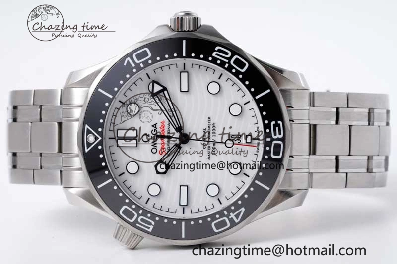 Seamaster Diver 300M ZF 1:1 Best Edition Black Ceramic White Dial on SS Bracelet A8800