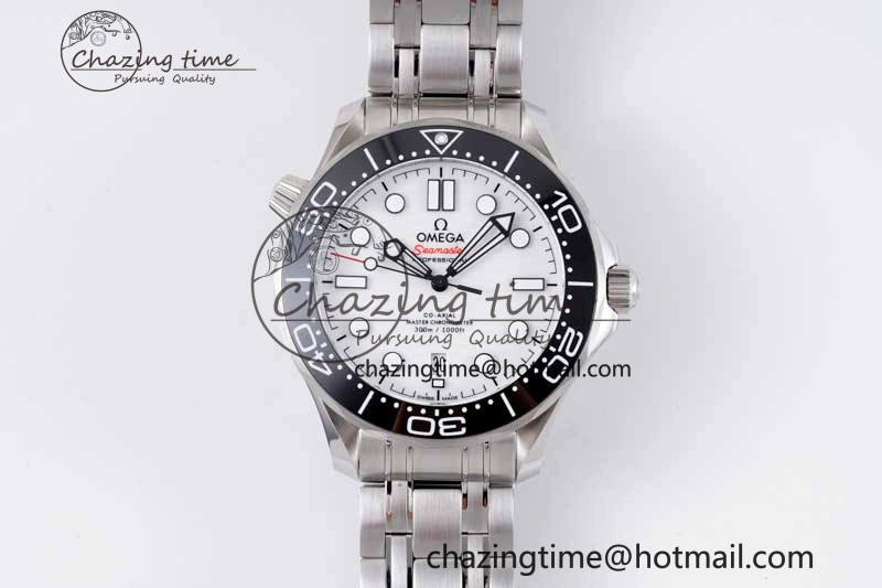 Seamaster Diver 300M ZF 1:1 Best Edition Black Ceramic White Dial on SS Bracelet A8800