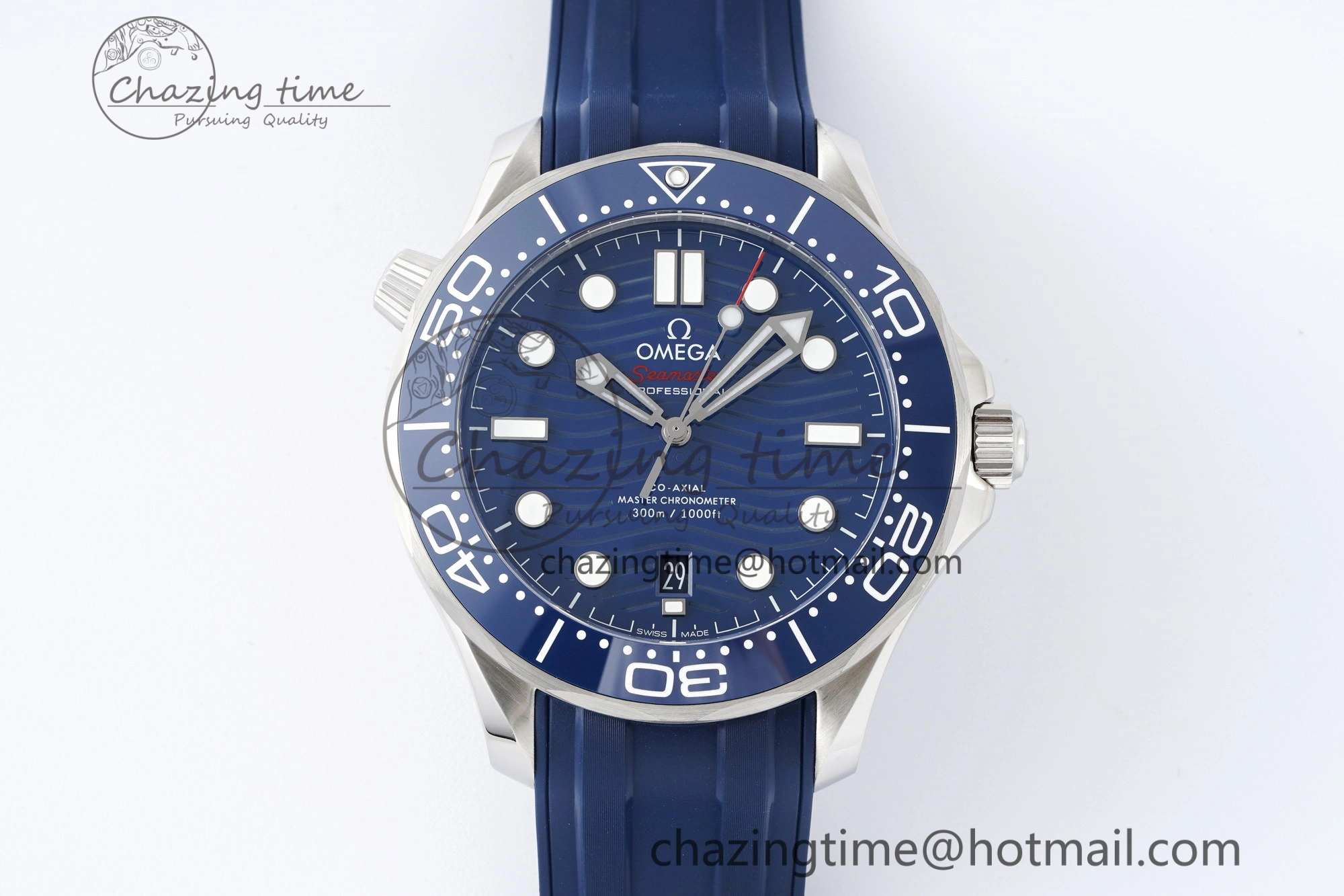 Seamaster Diver 300M ZF 1:1 Best Edition Blue Ceramic Blue Dial on Blue Rubber Strap A8800