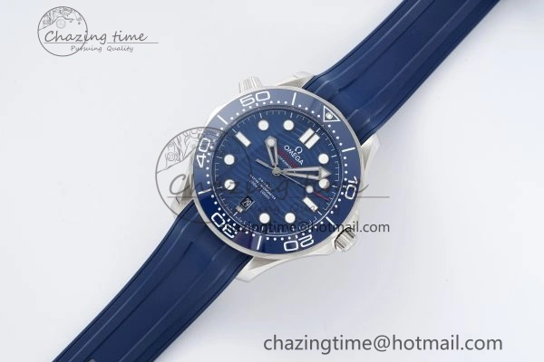 Seamaster Diver 300M ZF 1:1 Best Edition Blue Ceramic Blue Dial on Blue Rubber Strap A8800