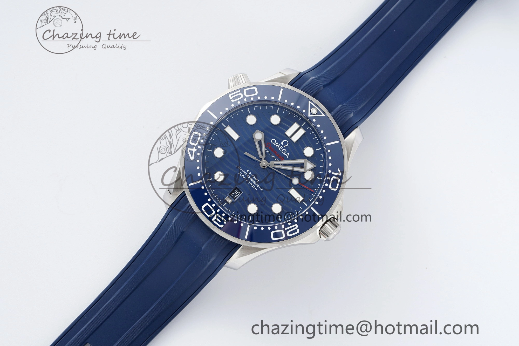 Seamaster Diver 300M ZF 1:1 Best Edition Blue Ceramic Blue Dial on Blue Rubber Strap A8800