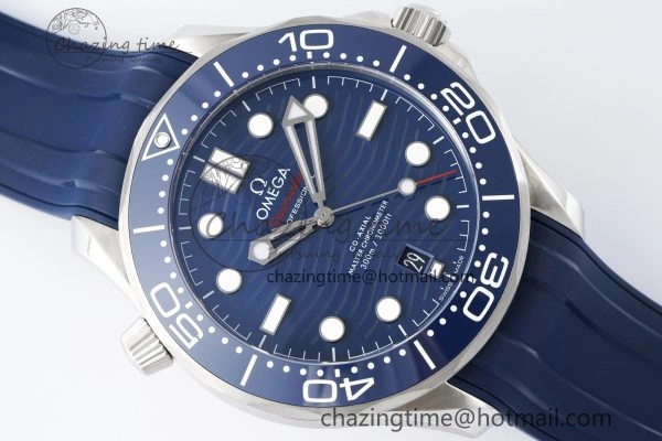 Seamaster Diver 300M ZF 1:1 Best Edition Blue Ceramic Blue Dial on Blue Rubber Strap A8800
