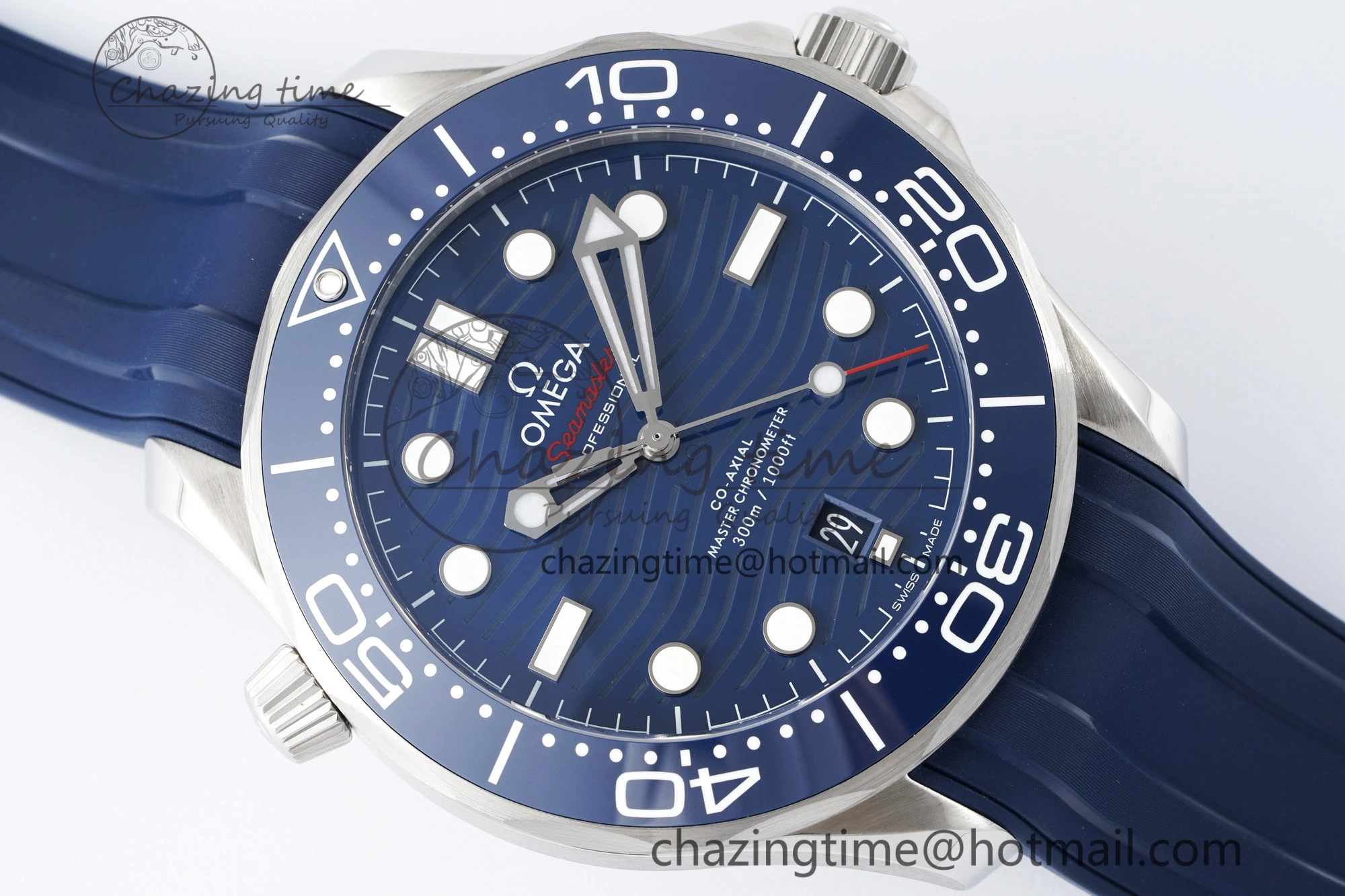 Seamaster Diver 300M ZF 1:1 Best Edition Blue Ceramic Blue Dial on Blue Rubber Strap A8800