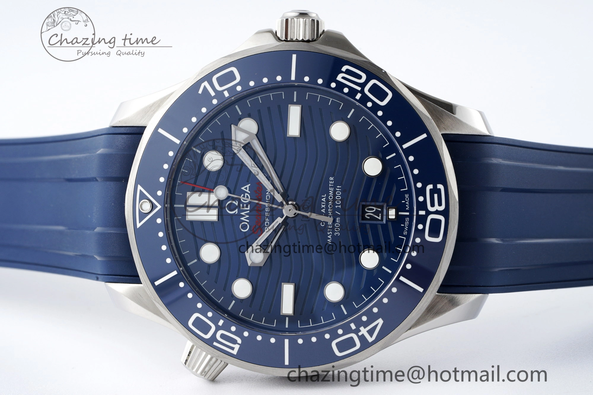Seamaster Diver 300M ZF 1:1 Best Edition Blue Ceramic Blue Dial on Blue Rubber Strap A8800