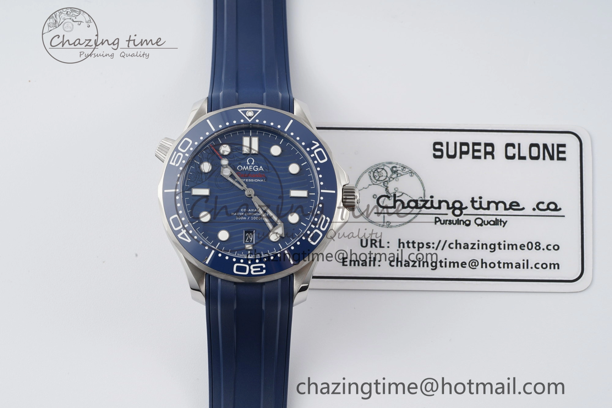 Seamaster Diver 300M ZF 1:1 Best Edition Blue Ceramic Blue Dial on Blue Rubber Strap A8800