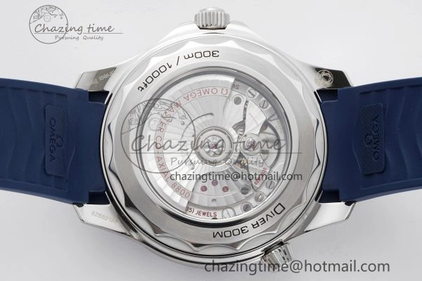 Seamaster Diver 300M ZF 1:1 Best Edition Blue Ceramic Gray Dial on Blue Rubber Strap A8800