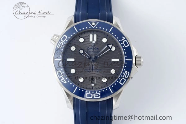 Seamaster Diver 300M ZF 1:1 Best Edition Blue Ceramic Gray Dial on Blue Rubber Strap A8800