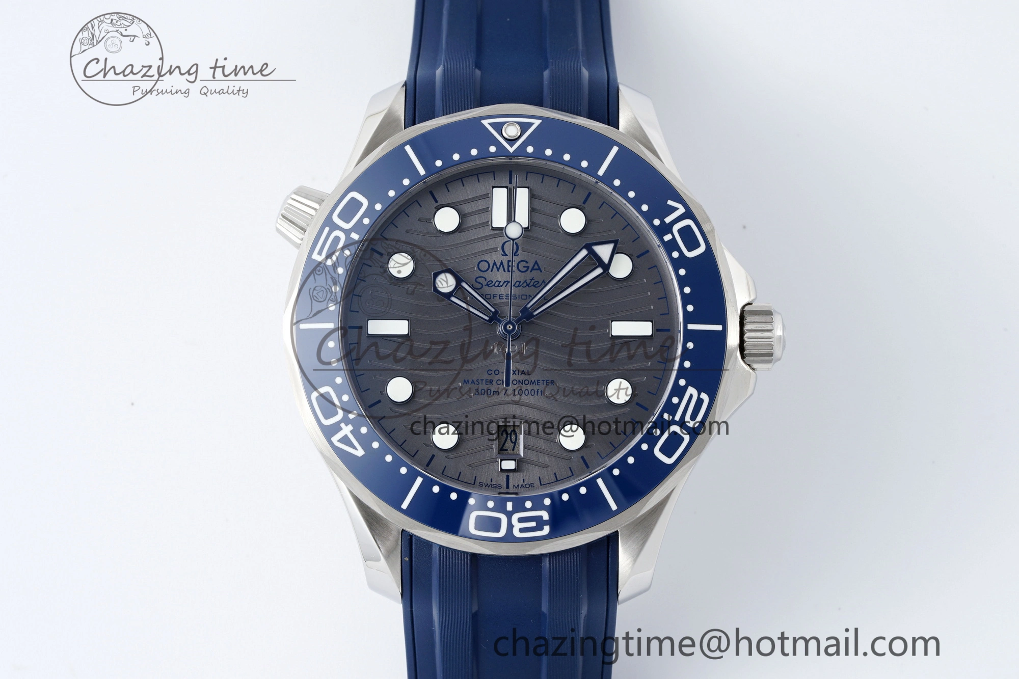 Seamaster Diver 300M ZF 1:1 Best Edition Blue Ceramic Gray Dial on Blue Rubber Strap A8800