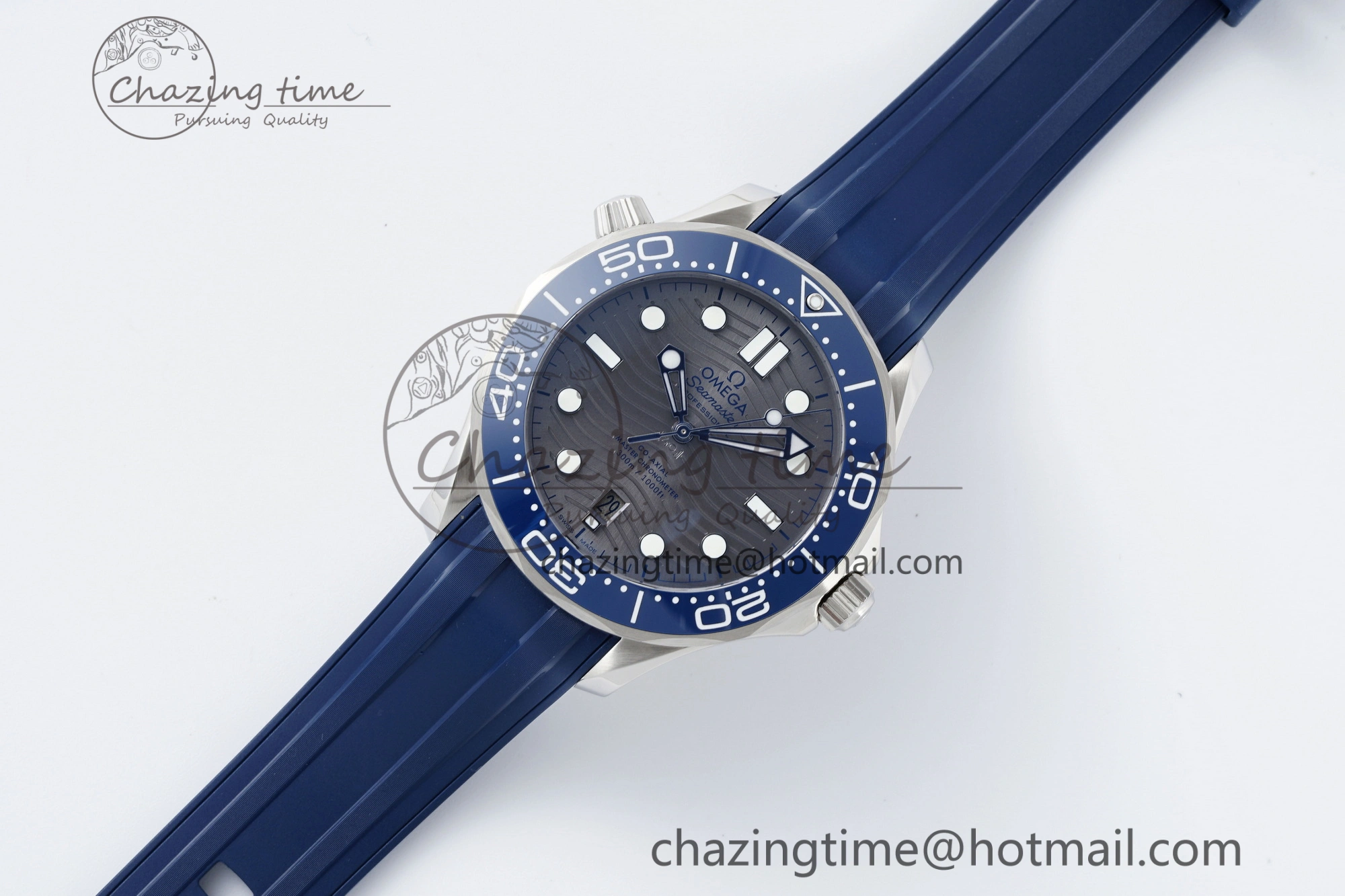 Seamaster Diver 300M ZF 1:1 Best Edition Blue Ceramic Gray Dial on Blue Rubber Strap A8800