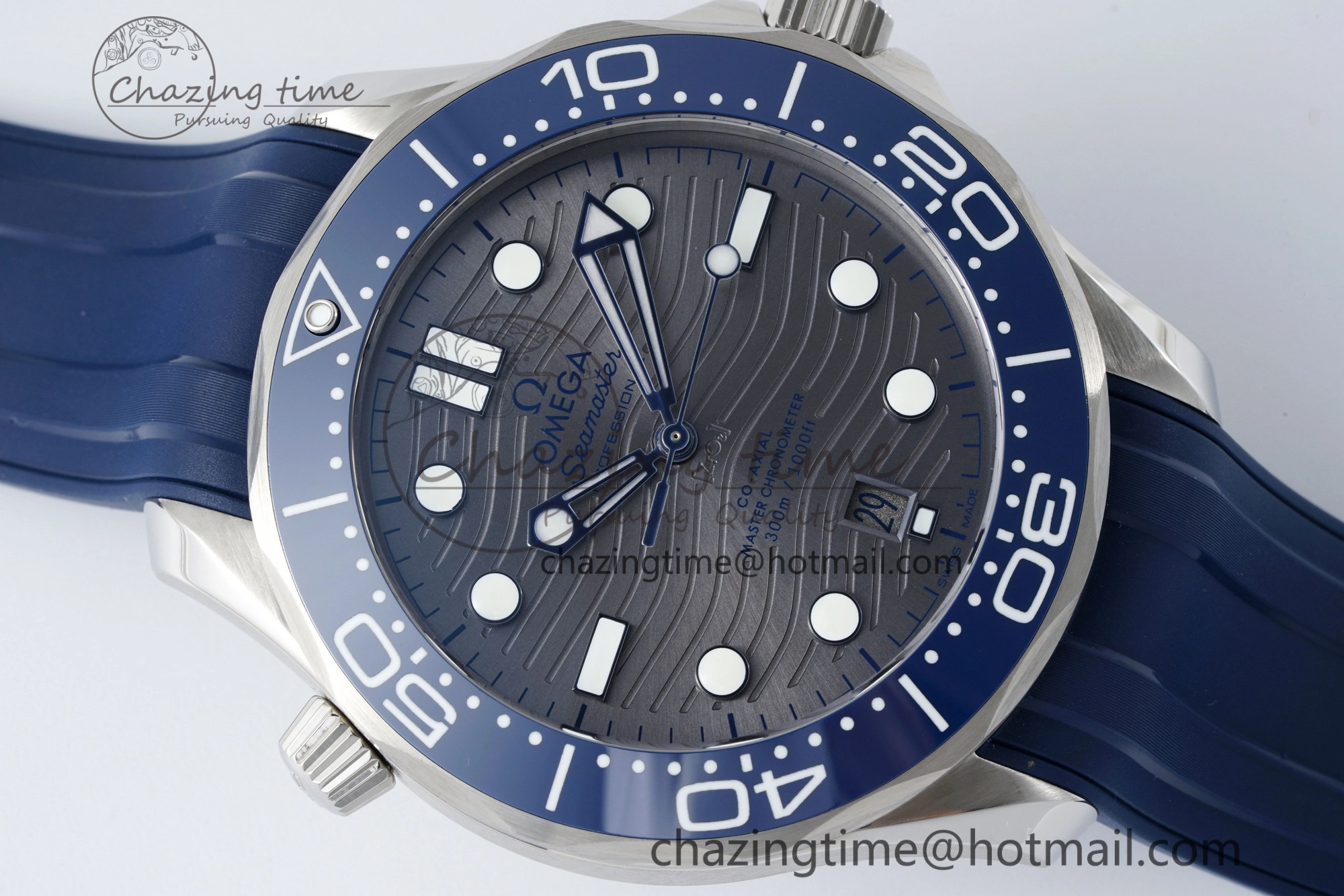 Seamaster Diver 300M ZF 1:1 Best Edition Blue Ceramic Gray Dial on Blue Rubber Strap A8800