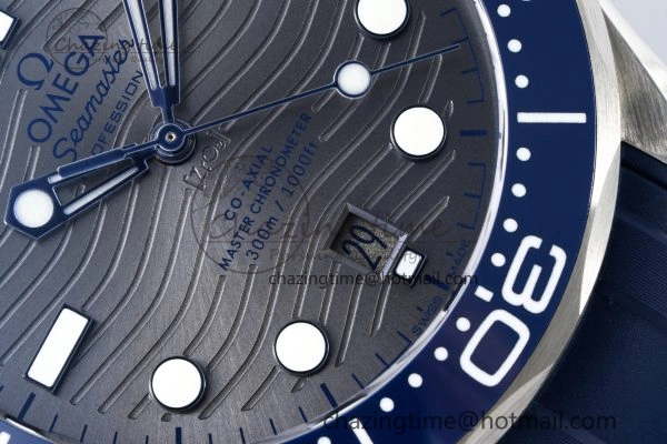 Seamaster Diver 300M ZF 1:1 Best Edition Blue Ceramic Gray Dial on Blue Rubber Strap A8800