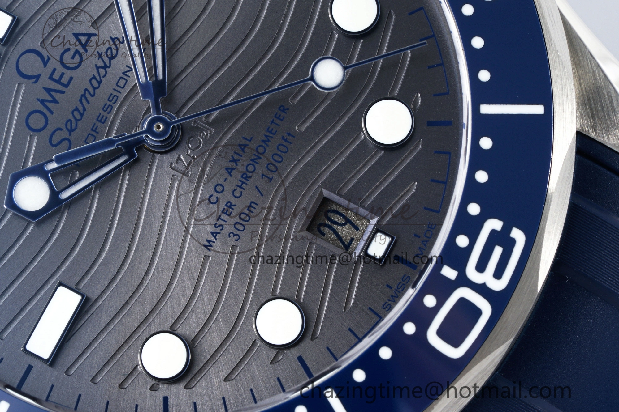 Seamaster Diver 300M ZF 1:1 Best Edition Blue Ceramic Gray Dial on Blue Rubber Strap A8800