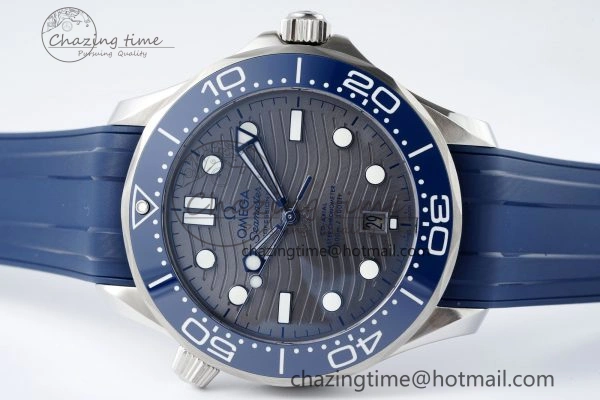 Seamaster Diver 300M ZF 1:1 Best Edition Blue Ceramic Gray Dial on Blue Rubber Strap A8800