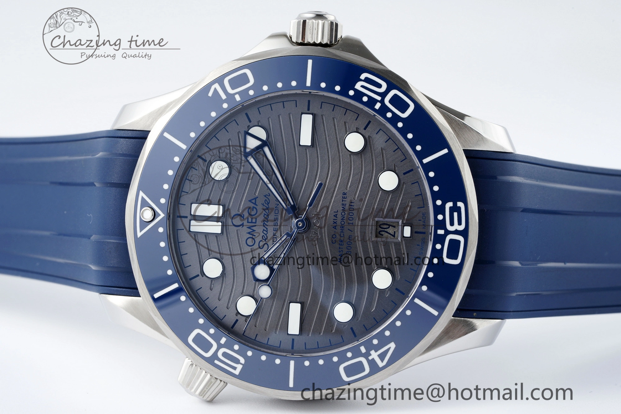 Seamaster Diver 300M ZF 1:1 Best Edition Blue Ceramic Gray Dial on Blue Rubber Strap A8800