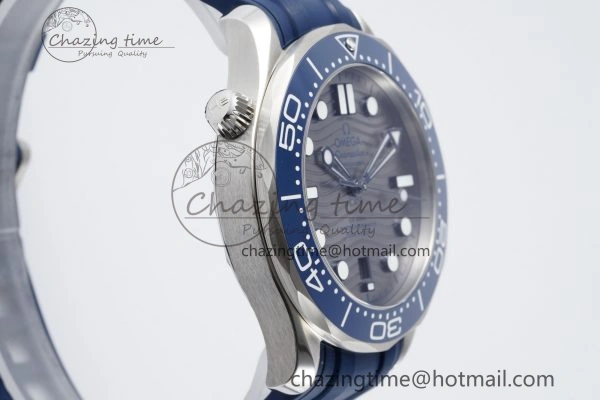 Seamaster Diver 300M ZF 1:1 Best Edition Blue Ceramic Gray Dial on Blue Rubber Strap A8800