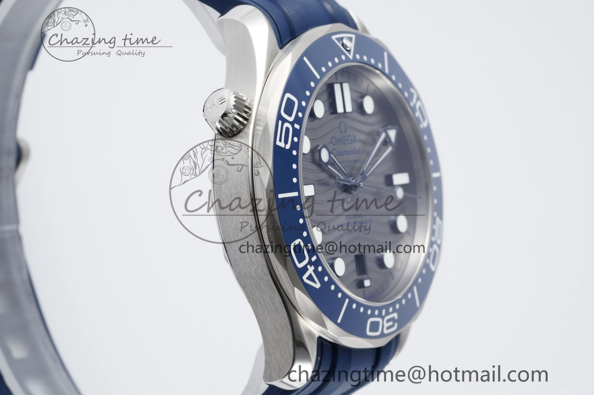 Seamaster Diver 300M ZF 1:1 Best Edition Blue Ceramic Gray Dial on Blue Rubber Strap A8800