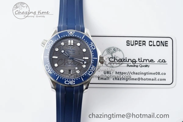 Seamaster Diver 300M ZF 1:1 Best Edition Blue Ceramic Gray Dial on Blue Rubber Strap A8800