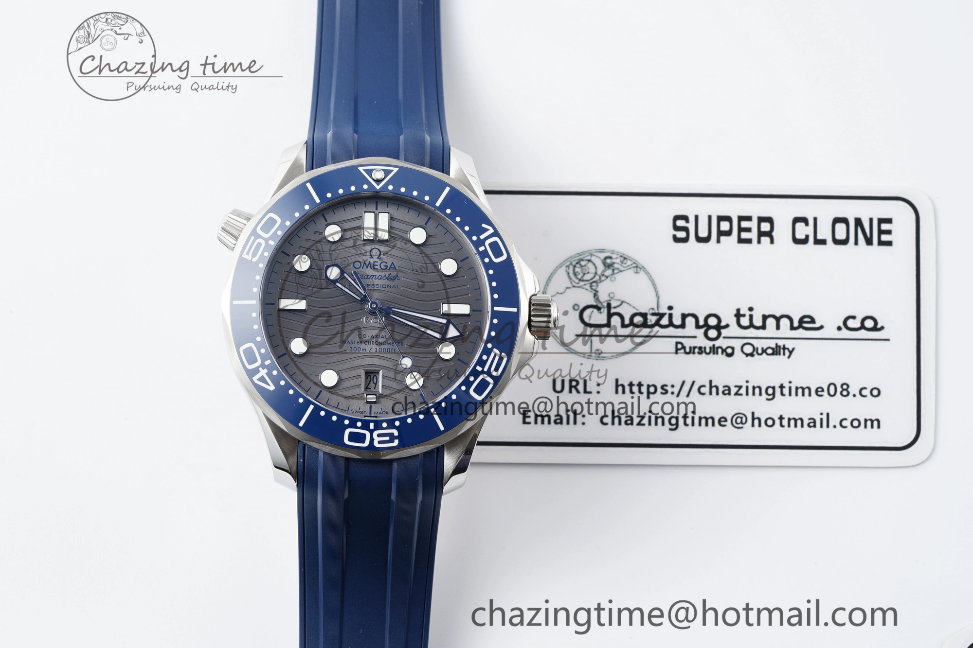 Seamaster Diver 300M ZF 1:1 Best Edition Blue Ceramic Gray Dial on Blue Rubber Strap A8800