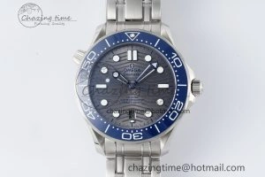 Seamaster Diver 300M ZF 1:1 Best Edition Blue Ceramic Gray Dial on SS Bracelet A8800