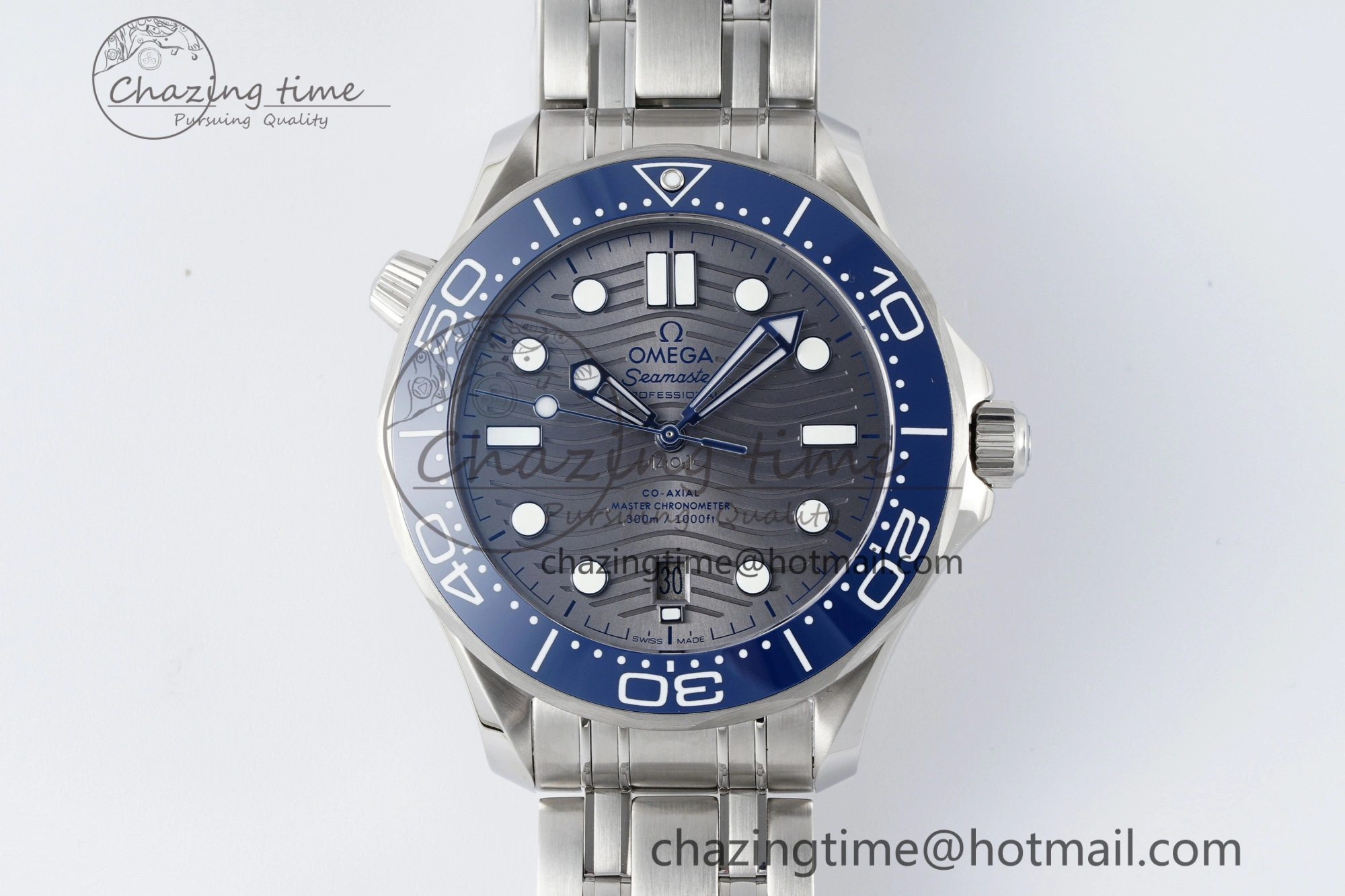 Seamaster Diver 300M ZF 1:1 Best Edition Blue Ceramic Gray Dial on SS Bracelet A8800