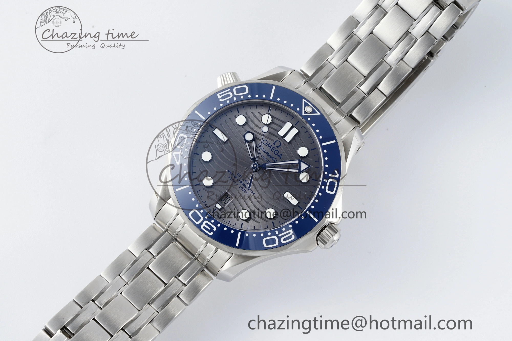 Seamaster Diver 300M ZF 1:1 Best Edition Blue Ceramic Gray Dial on SS Bracelet A8800