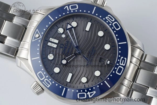 Seamaster Diver 300M ZF 1:1 Best Edition Blue Ceramic Gray Dial on SS Bracelet A8800