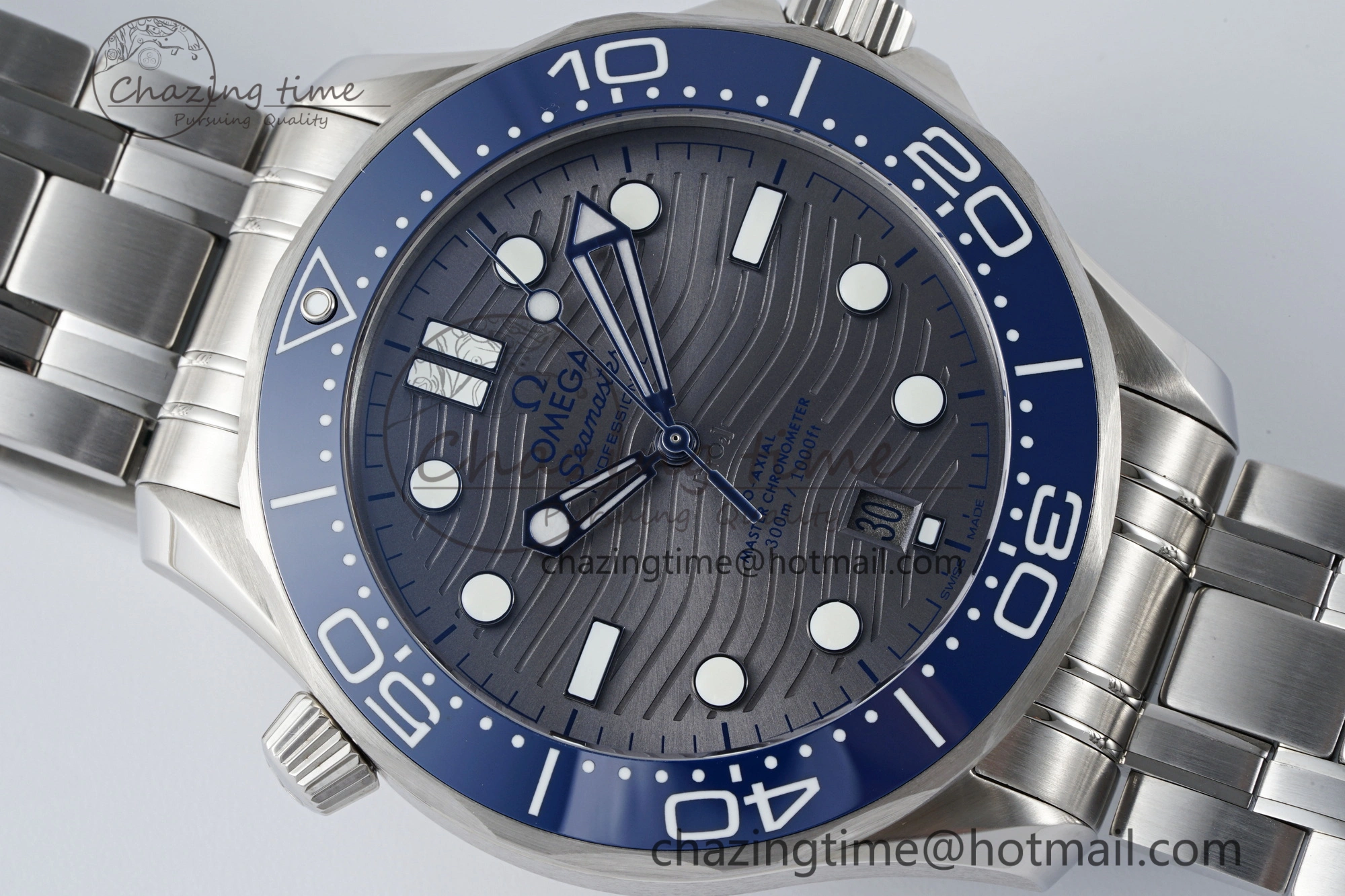 Seamaster Diver 300M ZF 1:1 Best Edition Blue Ceramic Gray Dial on SS Bracelet A8800
