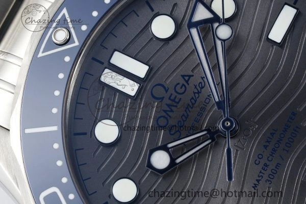Seamaster Diver 300M ZF 1:1 Best Edition Blue Ceramic Gray Dial on SS Bracelet A8800