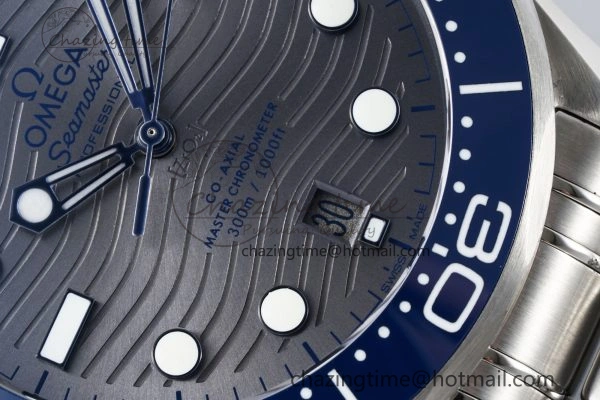 Seamaster Diver 300M ZF 1:1 Best Edition Blue Ceramic Gray Dial on SS Bracelet A8800