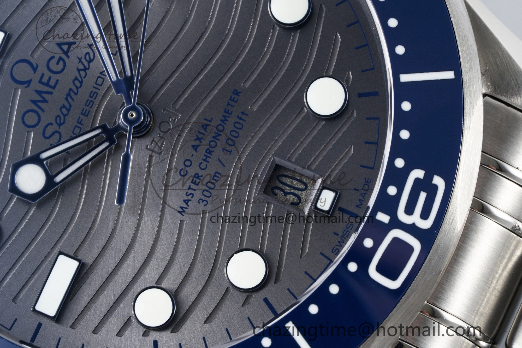 Seamaster Diver 300M ZF 1:1 Best Edition Blue Ceramic Gray Dial on SS Bracelet A8800