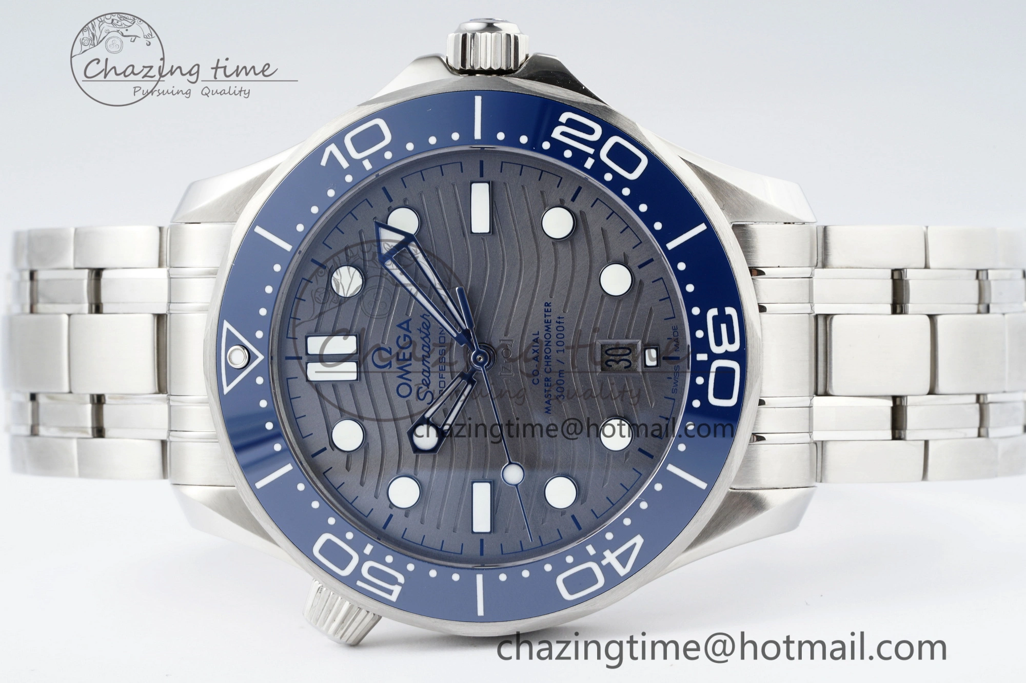 Seamaster Diver 300M ZF 1:1 Best Edition Blue Ceramic Gray Dial on SS Bracelet A8800