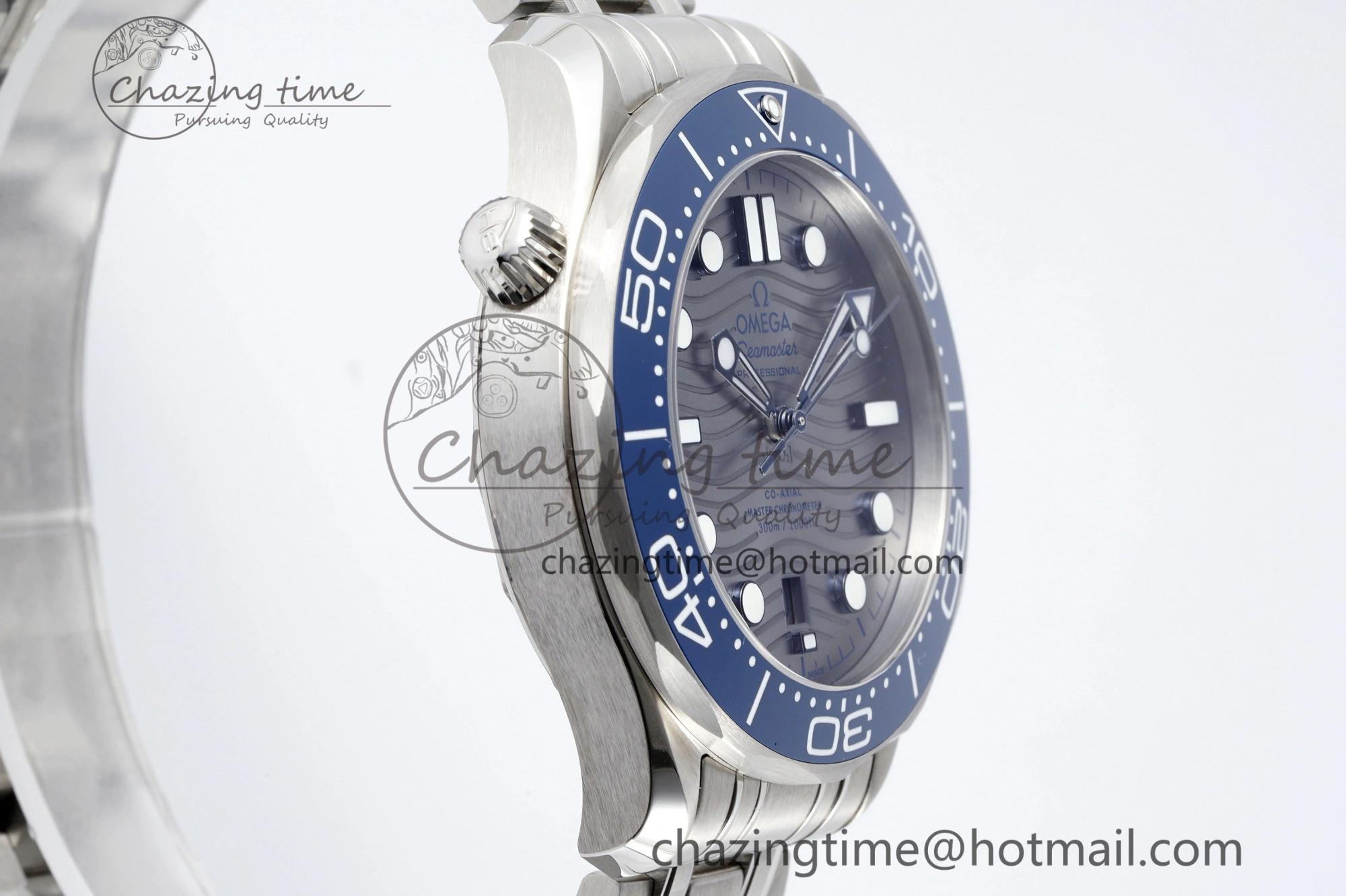 Seamaster Diver 300M ZF 1:1 Best Edition Blue Ceramic Gray Dial on SS Bracelet A8800