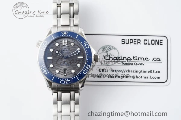 Seamaster Diver 300M ZF 1:1 Best Edition Blue Ceramic Gray Dial on SS Bracelet A8800