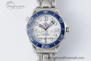Seamaster Diver 300M ZF 1:1 Best Edition Blue Ceramic White Dial on SS Bracelet A8800
