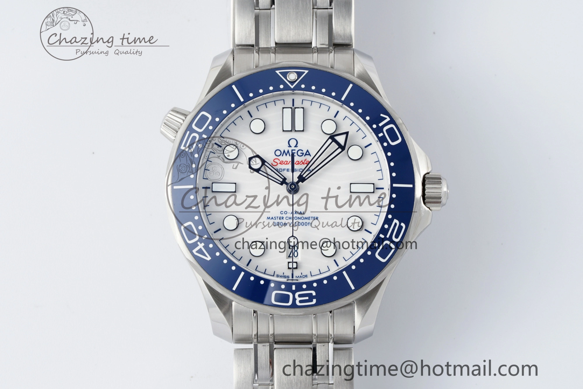 Seamaster Diver 300M ZF 1:1 Best Edition Blue Ceramic White Dial on SS Bracelet A8800