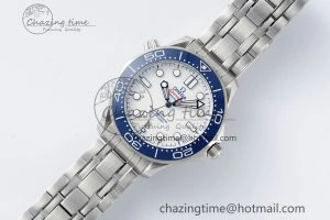 Seamaster Diver 300M ZF 1:1 Best Edition Blue Ceramic White Dial on SS Bracelet A8800
