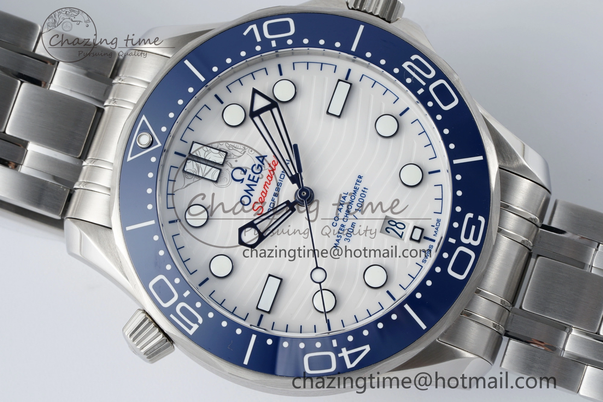 Seamaster Diver 300M ZF 1:1 Best Edition Blue Ceramic White Dial on SS Bracelet A8800