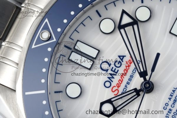 Seamaster Diver 300M ZF 1:1 Best Edition Blue Ceramic White Dial on SS Bracelet A8800