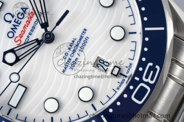 Seamaster Diver 300M ZF 1:1 Best Edition Blue Ceramic White Dial on SS Bracelet A8800