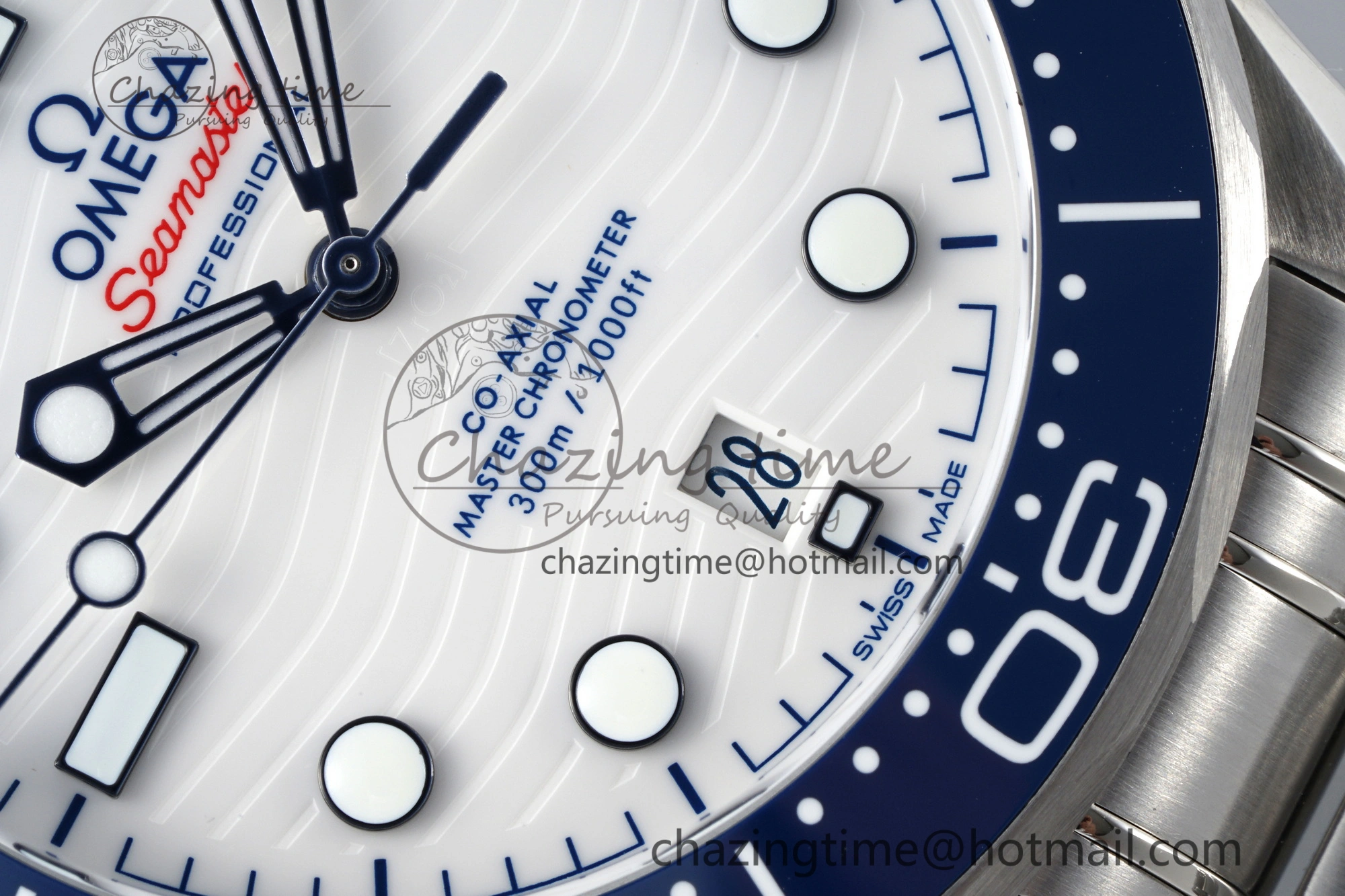 Seamaster Diver 300M ZF 1:1 Best Edition Blue Ceramic White Dial on SS Bracelet A8800