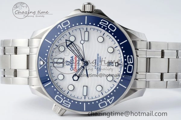 Seamaster Diver 300M ZF 1:1 Best Edition Blue Ceramic White Dial on SS Bracelet A8800