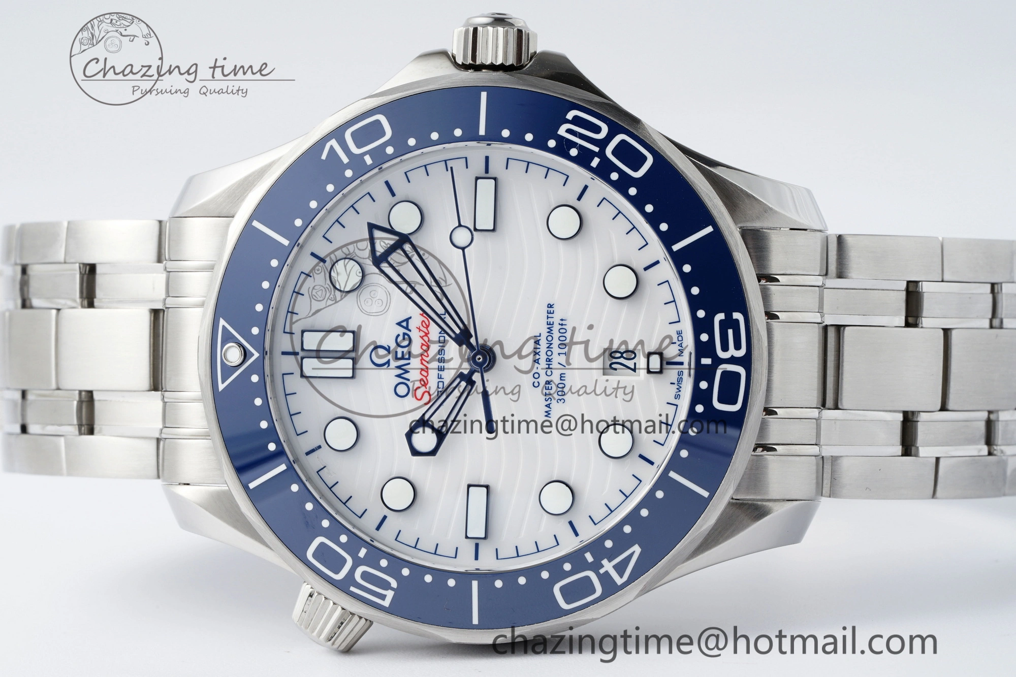 Seamaster Diver 300M ZF 1:1 Best Edition Blue Ceramic White Dial on SS Bracelet A8800