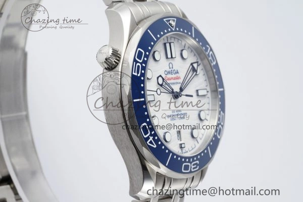 Seamaster Diver 300M ZF 1:1 Best Edition Blue Ceramic White Dial on SS Bracelet A8800