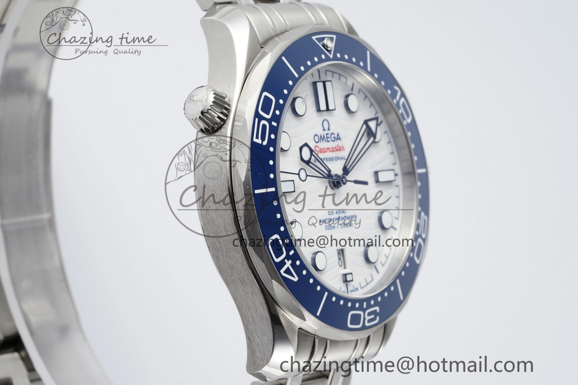 Seamaster Diver 300M ZF 1:1 Best Edition Blue Ceramic White Dial on SS Bracelet A8800