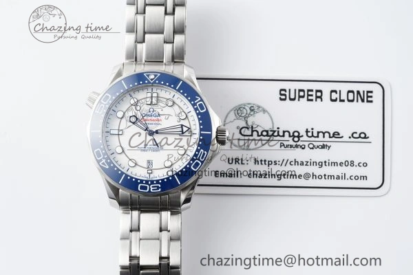 Seamaster Diver 300M ZF 1:1 Best Edition Blue Ceramic White Dial on SS Bracelet A8800