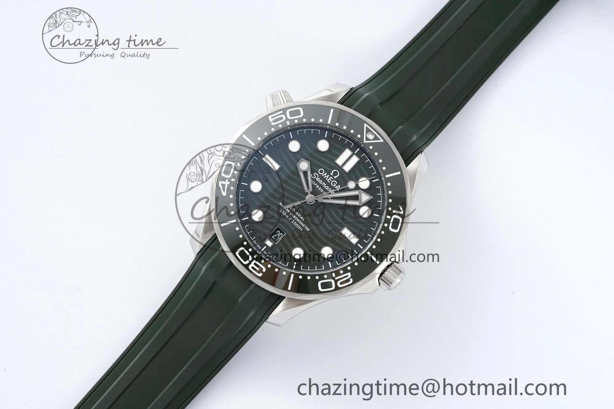 Seamaster Diver 300M ZF 1:1 Best Edition Green Ceramic Green Dial on Green Rubber Strap A8800
