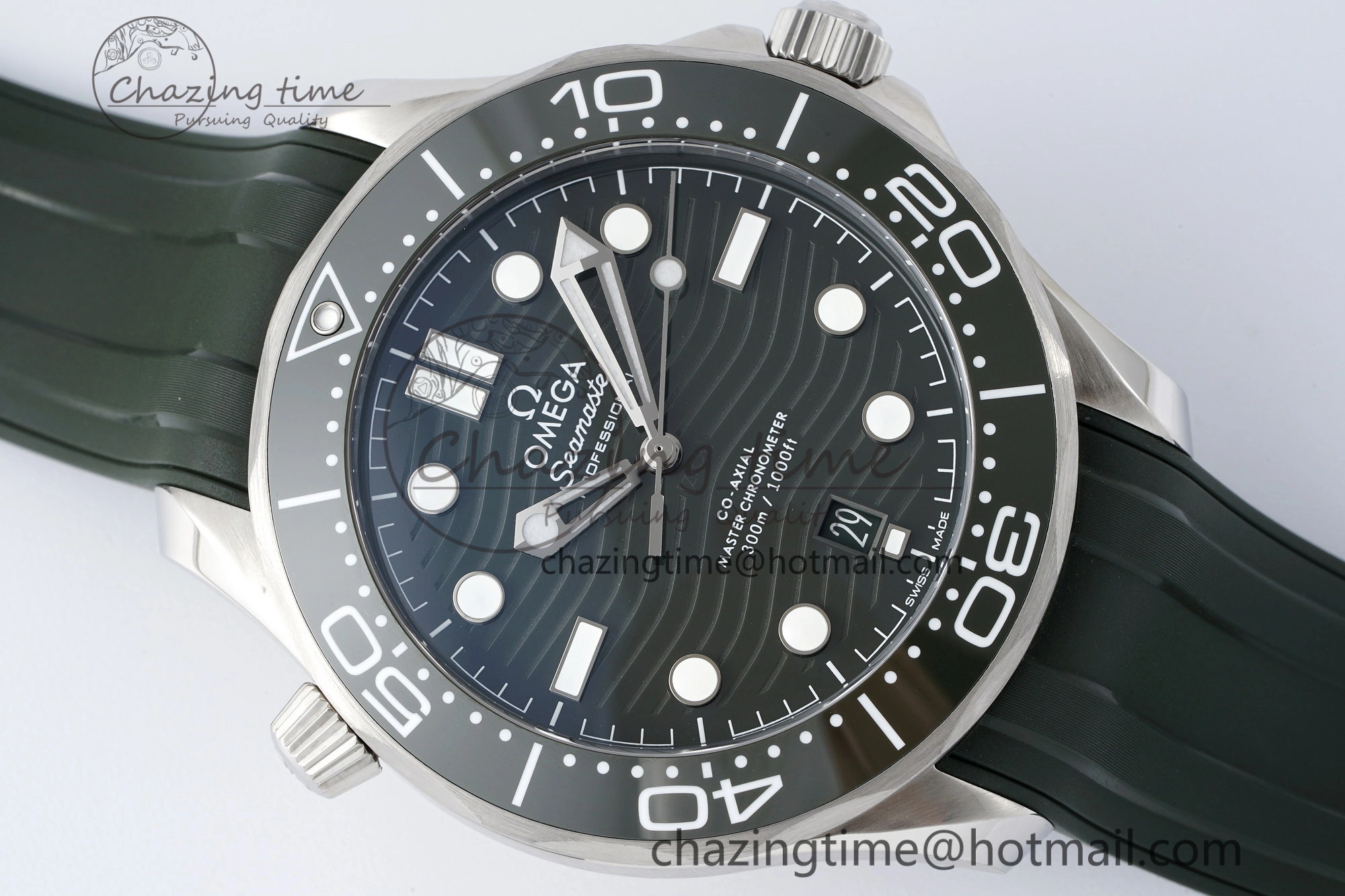 Seamaster Diver 300M ZF 1:1 Best Edition Green Ceramic Green Dial on Green Rubber Strap A8800