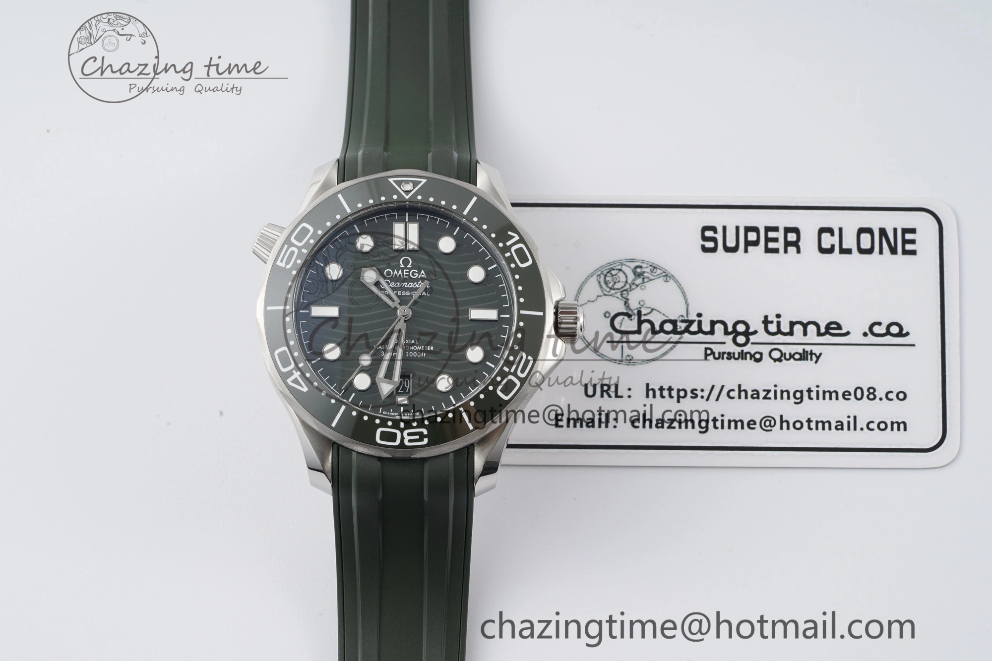 Seamaster Diver 300M ZF 1:1 Best Edition Green Ceramic Green Dial on Green Rubber Strap A8800