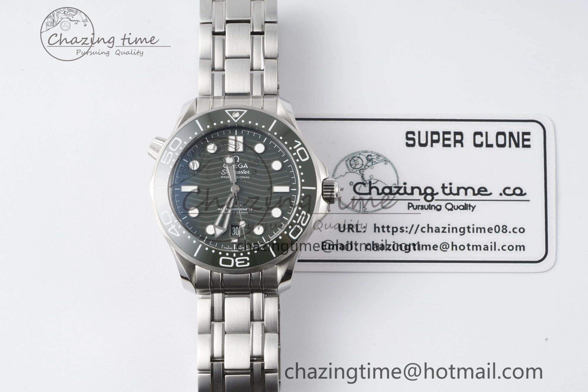 Seamaster Diver 300M ZF 1:1 Best Edition Green Ceramic Green Dial on SS Bracelet A8800