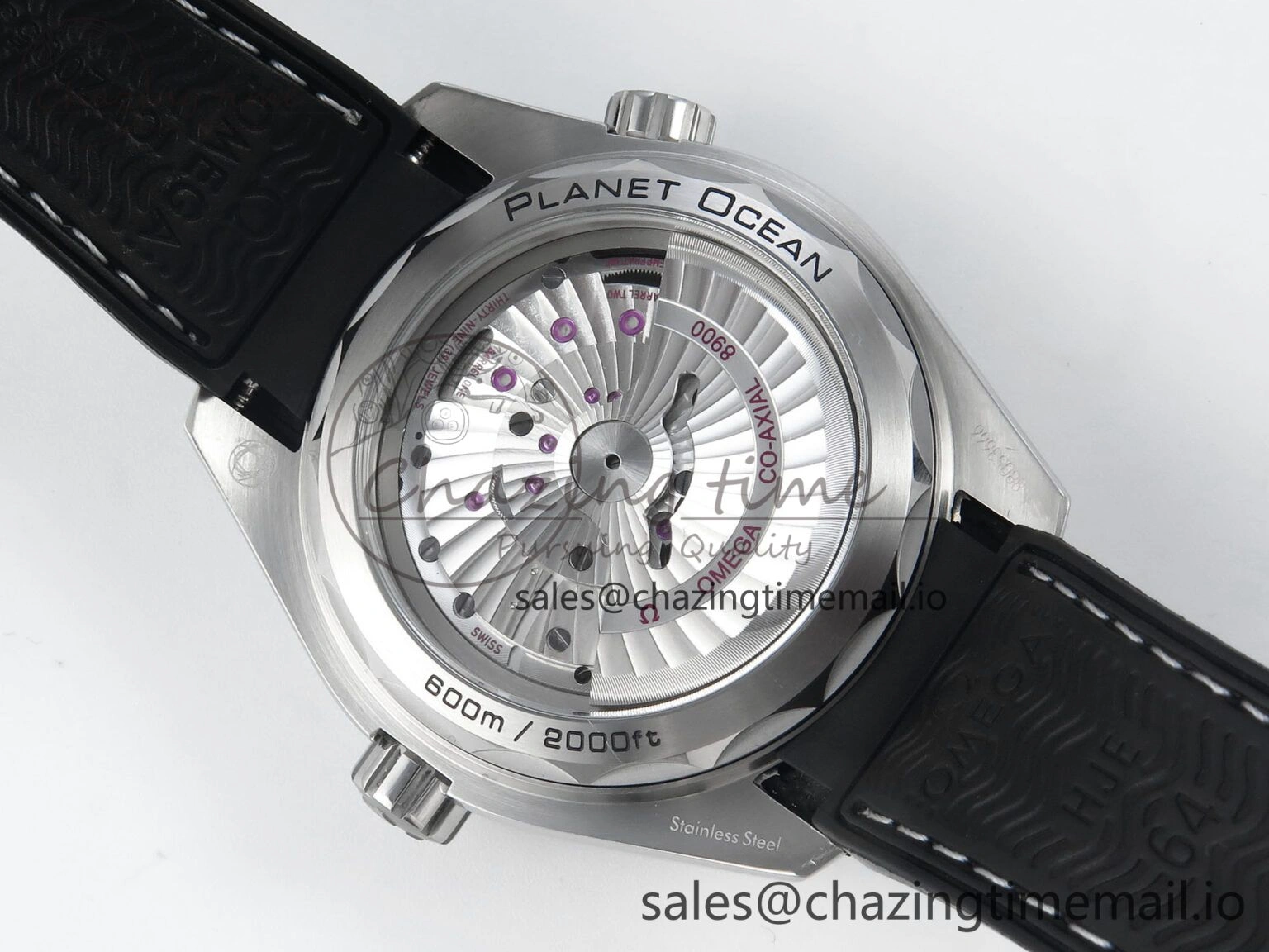 Seamaster Planet Ocean 600M 43.5mm SS SCF 1:1 Best Edition Black Bezel Black Dial on Black Rubber Strap A8900 Super Clone